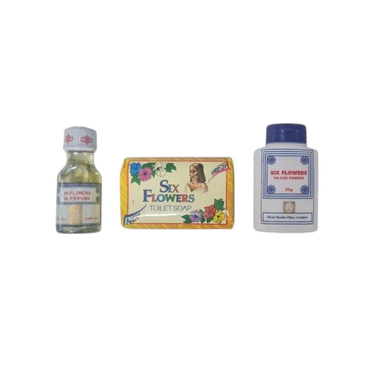 six flowers oil perfume 18ml + soapbar + free powder 30gr